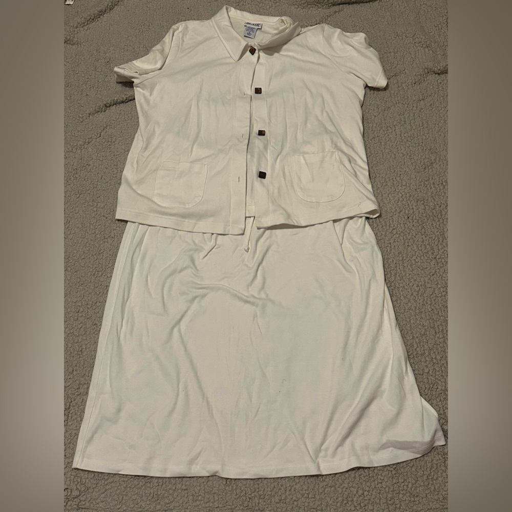 White Button-Down Two piece skirt set